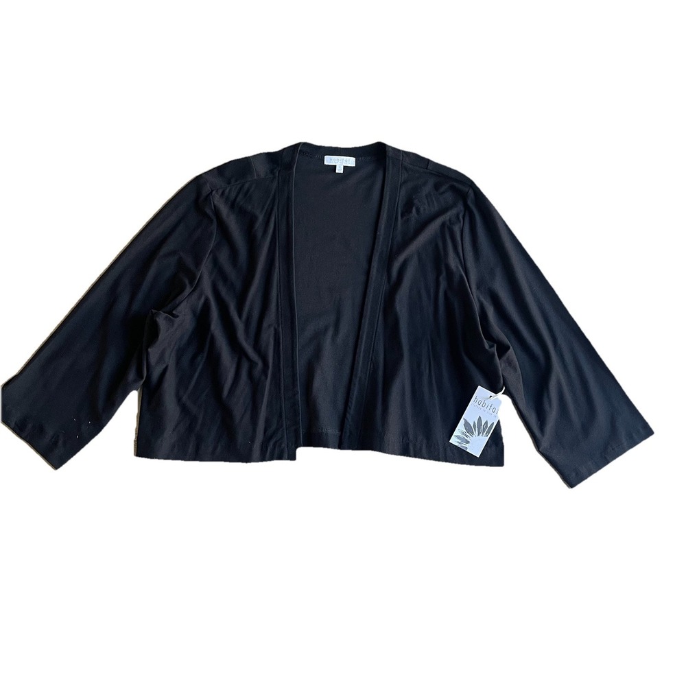 Habitat Clothes To Live In Black Cardigan Cropped Women's Black XL Bouncy Crepe